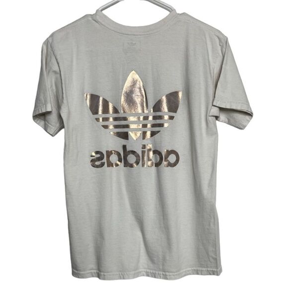 Adidas Crew Neck Short Sleeve Logo Tee Shirt White & Rose Gold Small - Picture 1 of 5